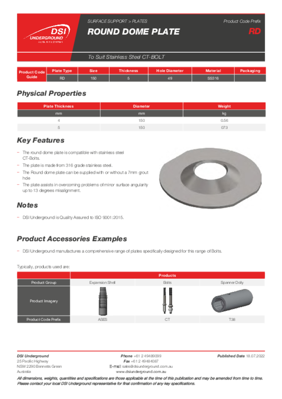 CT Bolt Dome Plate - Stainless Round