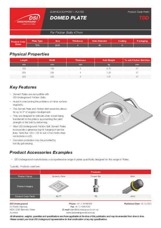 Domed Plate for 47mm Friction Bolt