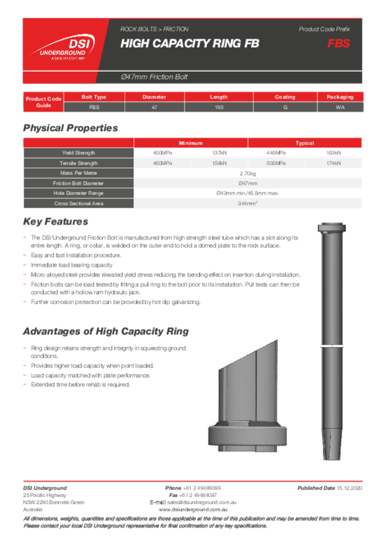 Friction Bolt 47mm - High Capacity Ring