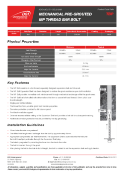 Mechanical Pre-Grouted MP Thread Bar Bolt