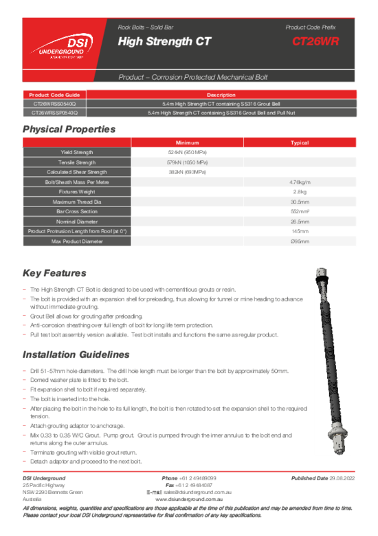 CT High Strength Corrosion Protected Mechanical Bolt