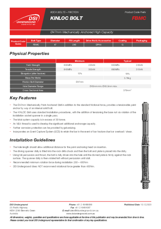 Kinloc Friction Bolt