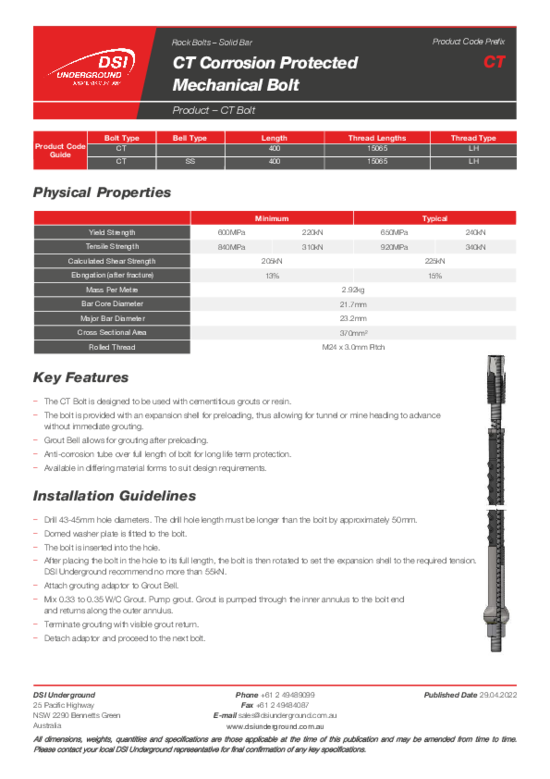 CT Corrosion Protected Mechanical Bar